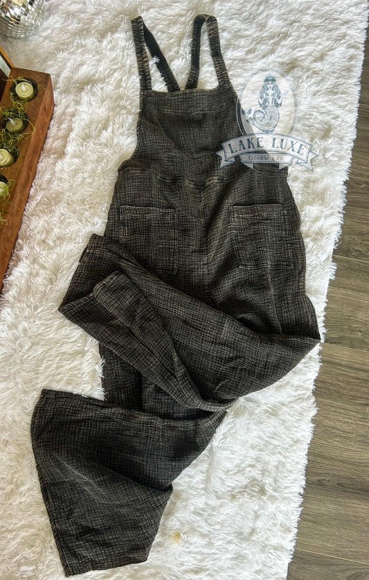 Acid wash overalls in black