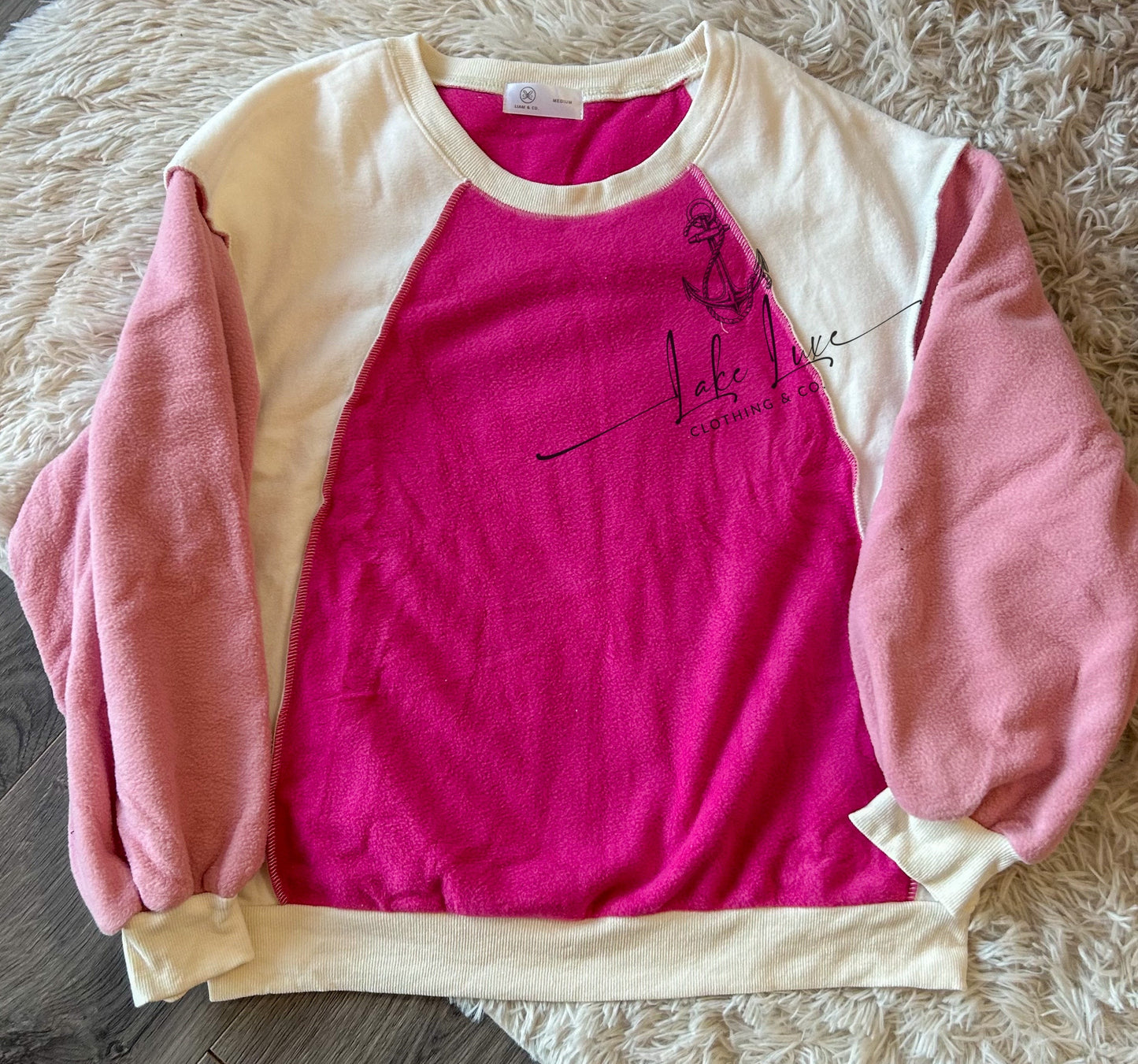 Pink color block pullover sweatshirt