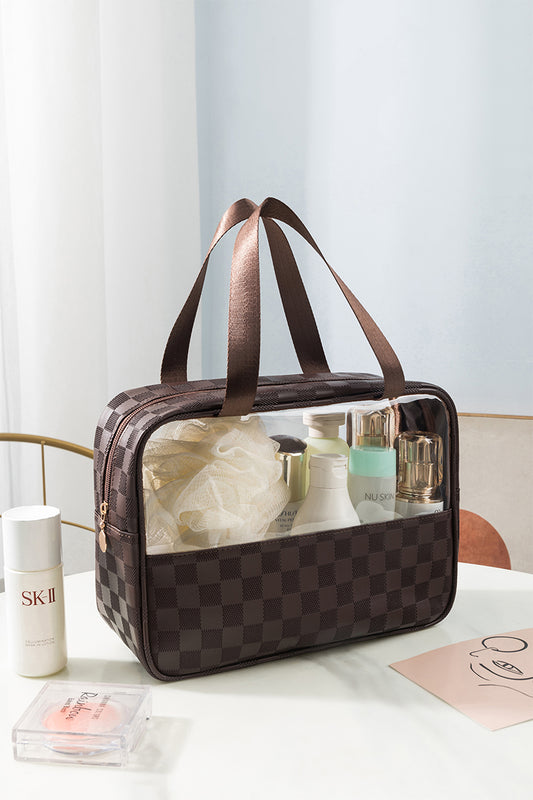 Checkered patten travel bag - brown