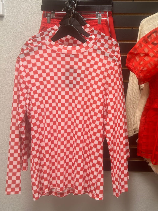 Red and white checkered layering top