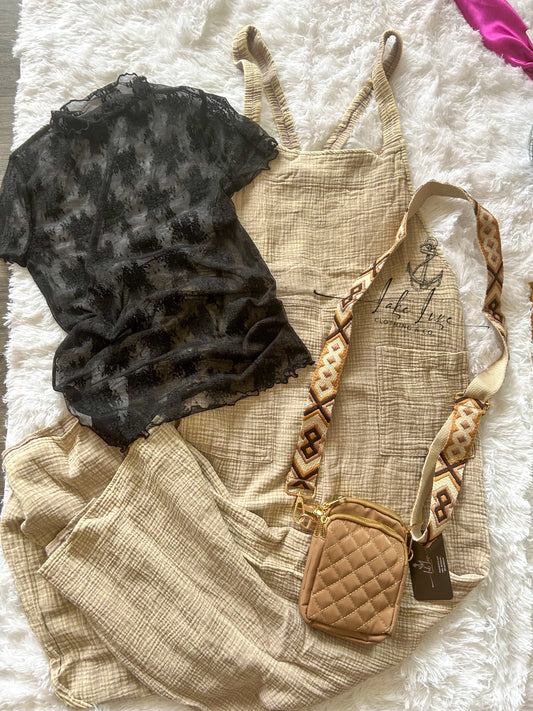 Vintage mocha gauze overalls