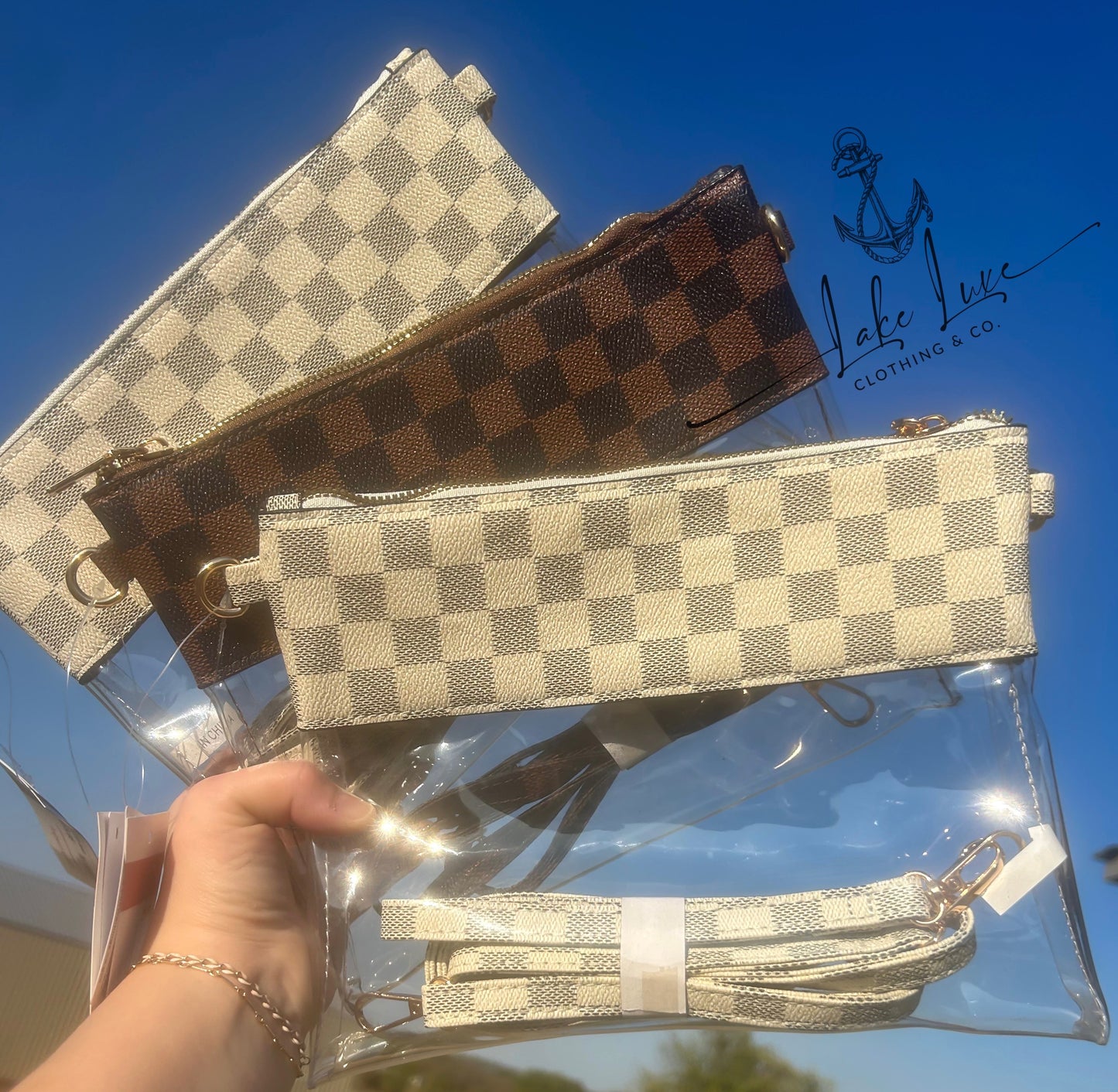 checkered clear purse - comes with two attachments (purse & wristlet)