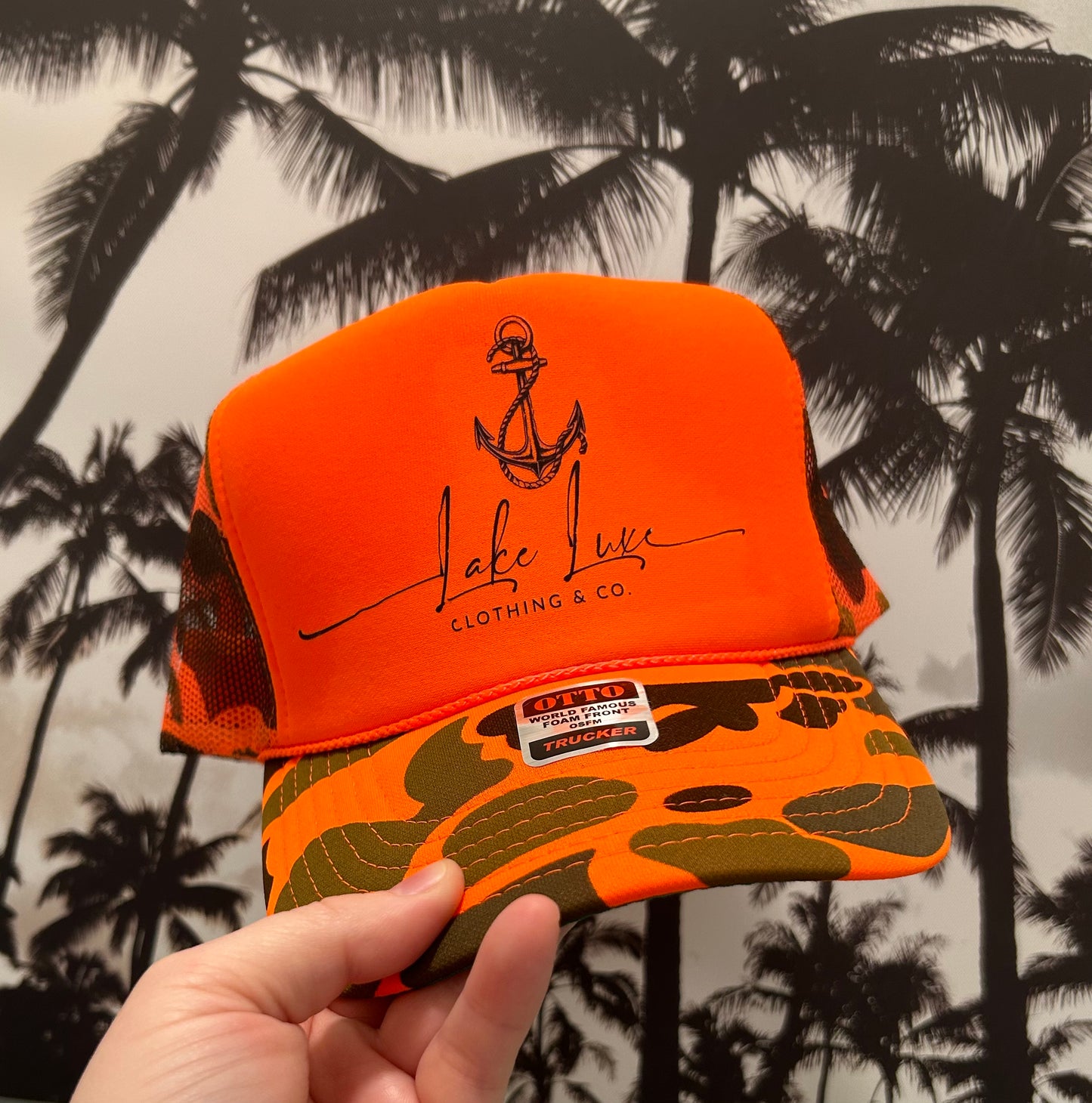 Orange camo lake luxe trucker hat - made to order