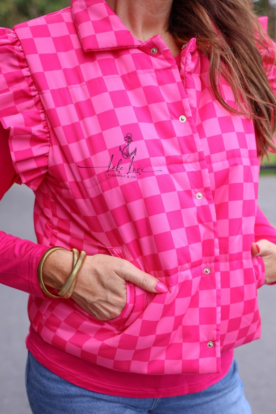 Presale! Pink checkered puffer vest! Closes 10/5/24 at 7p - eta 11/20-11/30