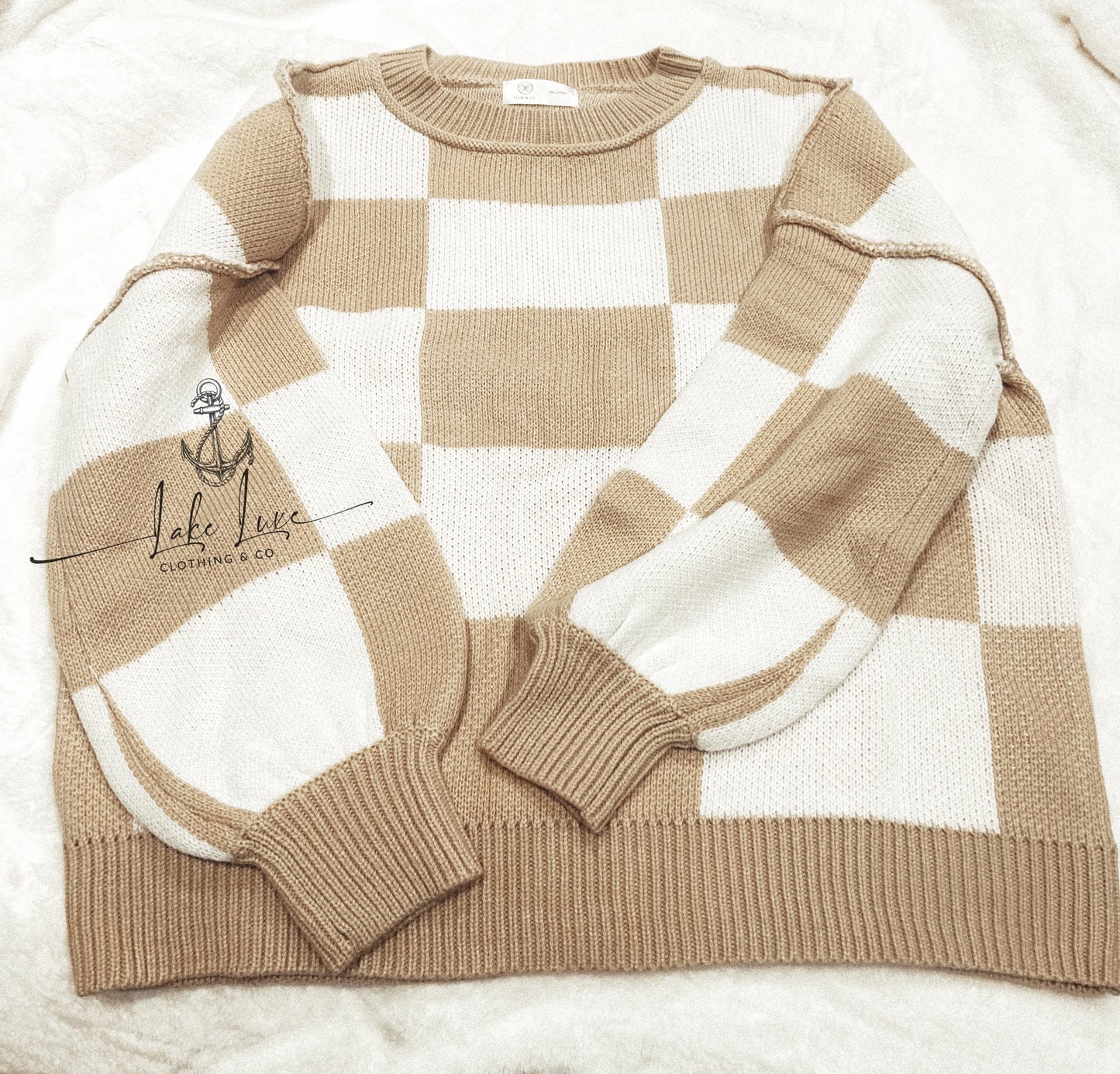Checkered khaki cream sweater
