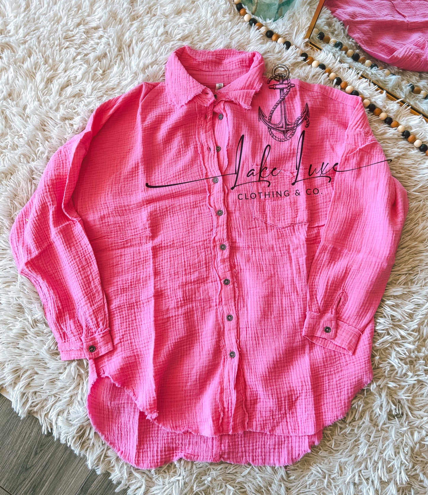 Pink gauze button up shirt