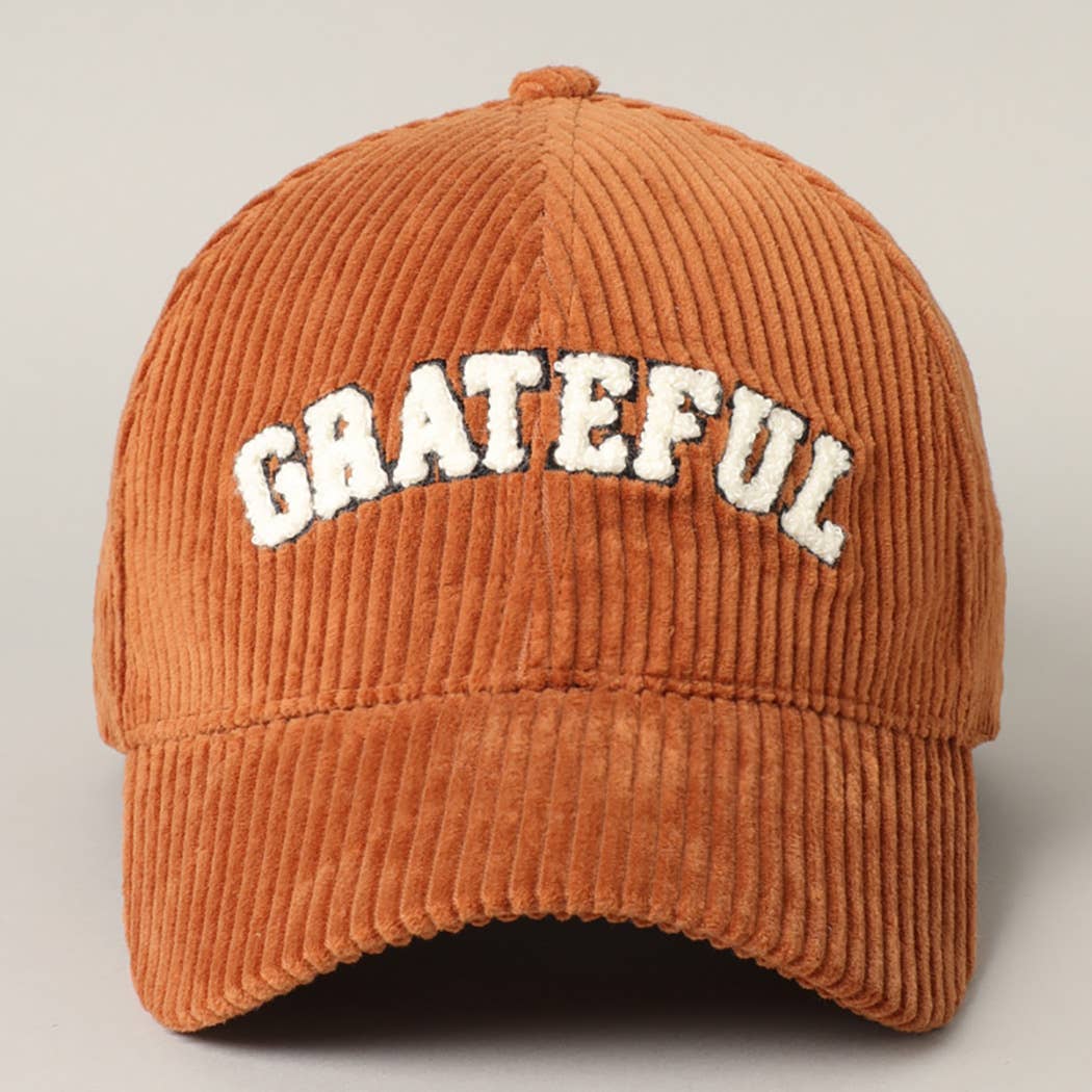 GRATEFUL Brown 3D Embroidered Corduroy hat
