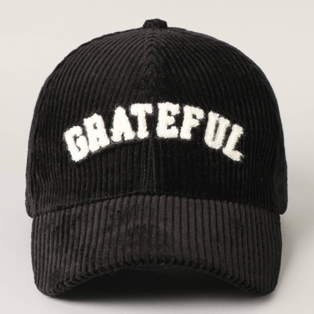GRATEFUL 3D Embroidered Black Corduroy hat