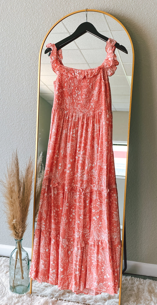 coral floral maxi dress