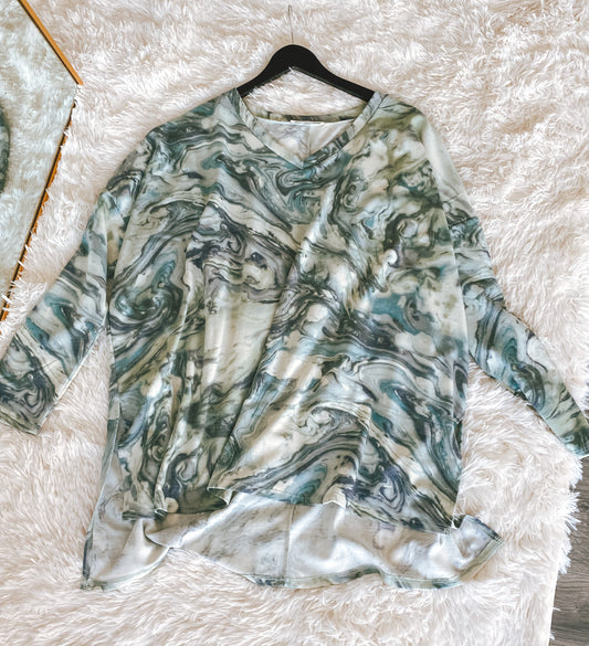 marbled blue loose fit top