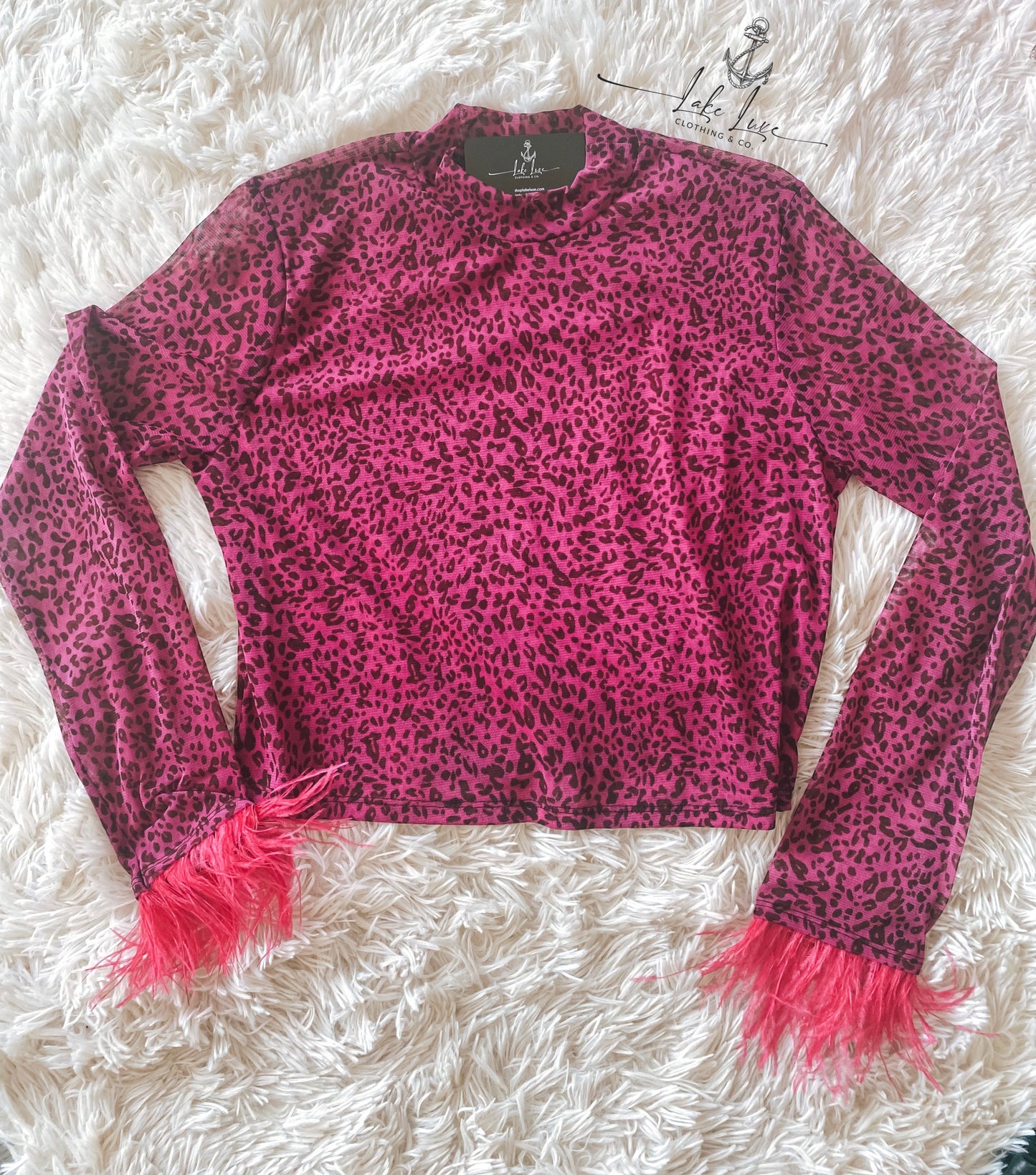Pink leopard feather sleeve blouse