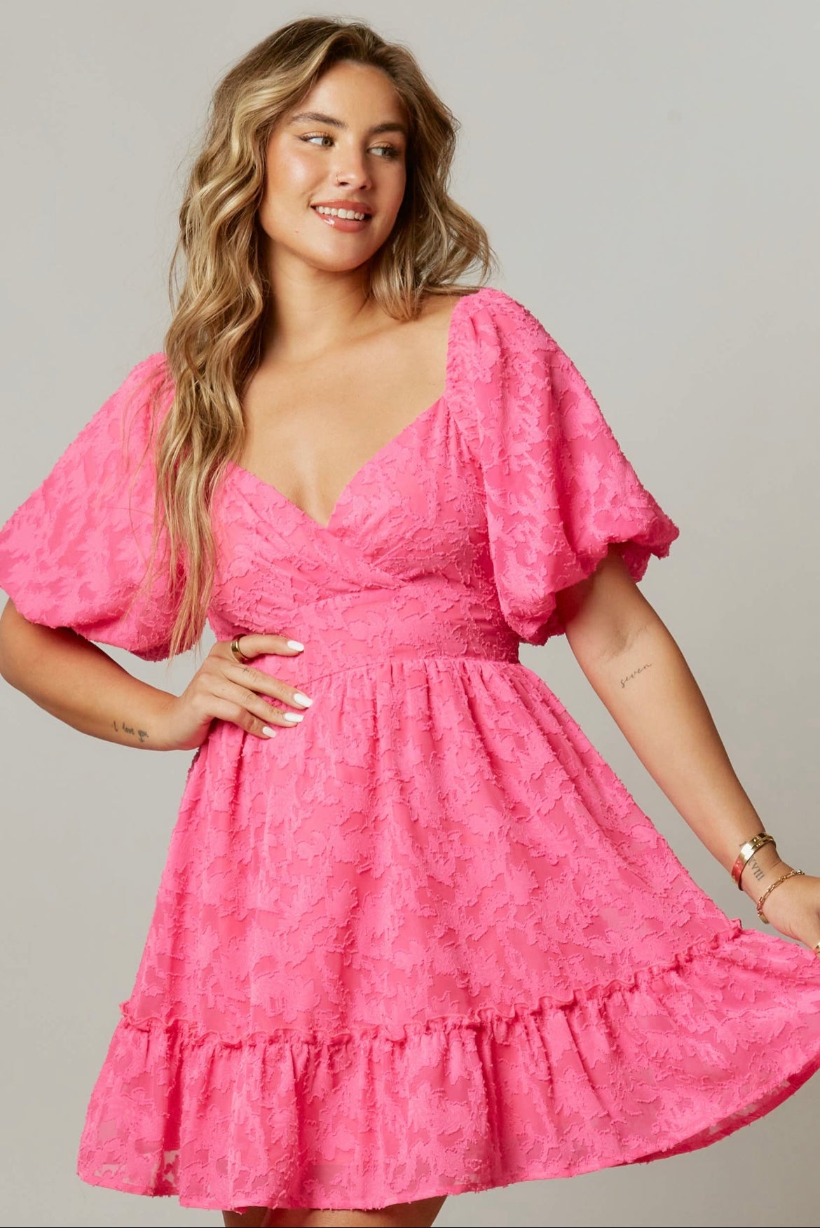 Pink floral mini dress