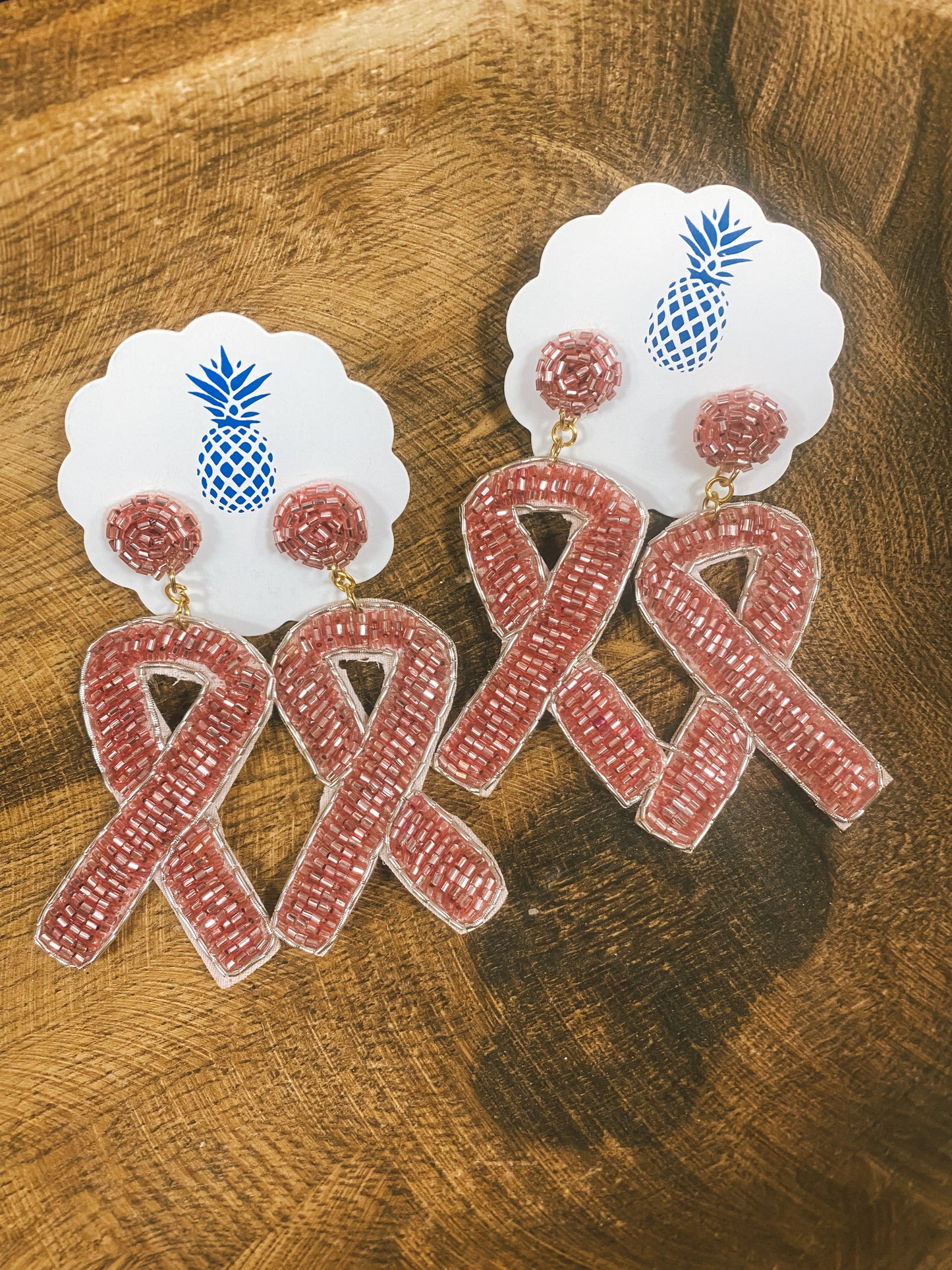 Beaded breast cancer ribbon earrings